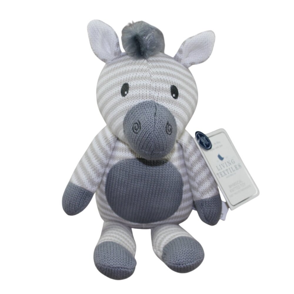 Living Textiles Zebra Plush Infant Stuffed Toy Gray Knit Rattle 14" Lovey NWT